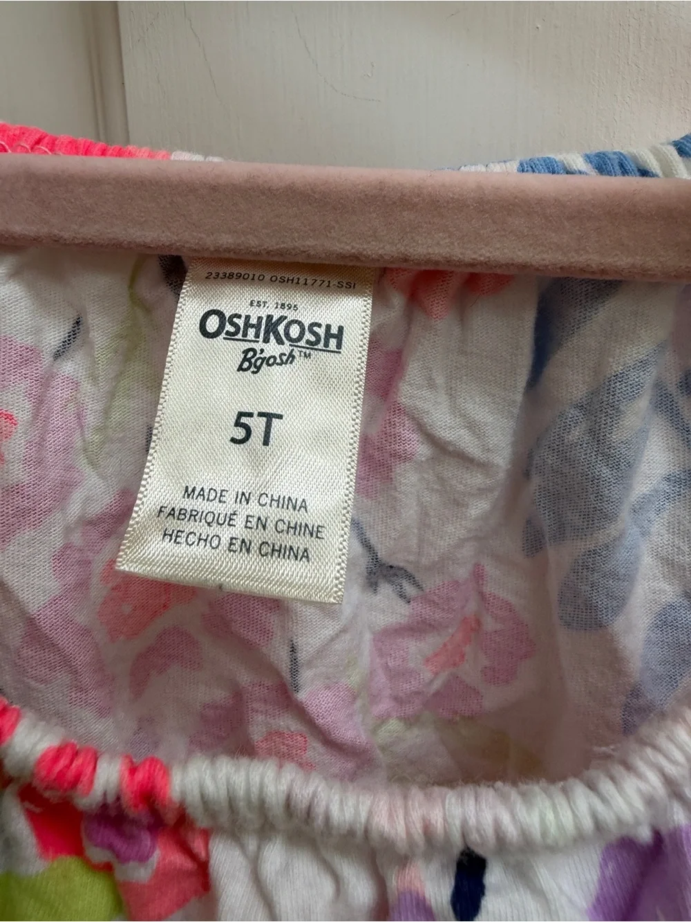 OshKosh B'gosh Girls 5T White Floral Off-Shoulder Tank Romper Pink Blue Flowers